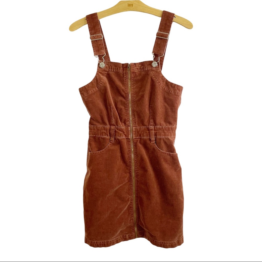 American Eagle Rust Jumper Corduroy Skirt Overall Top Zip Super Stretch